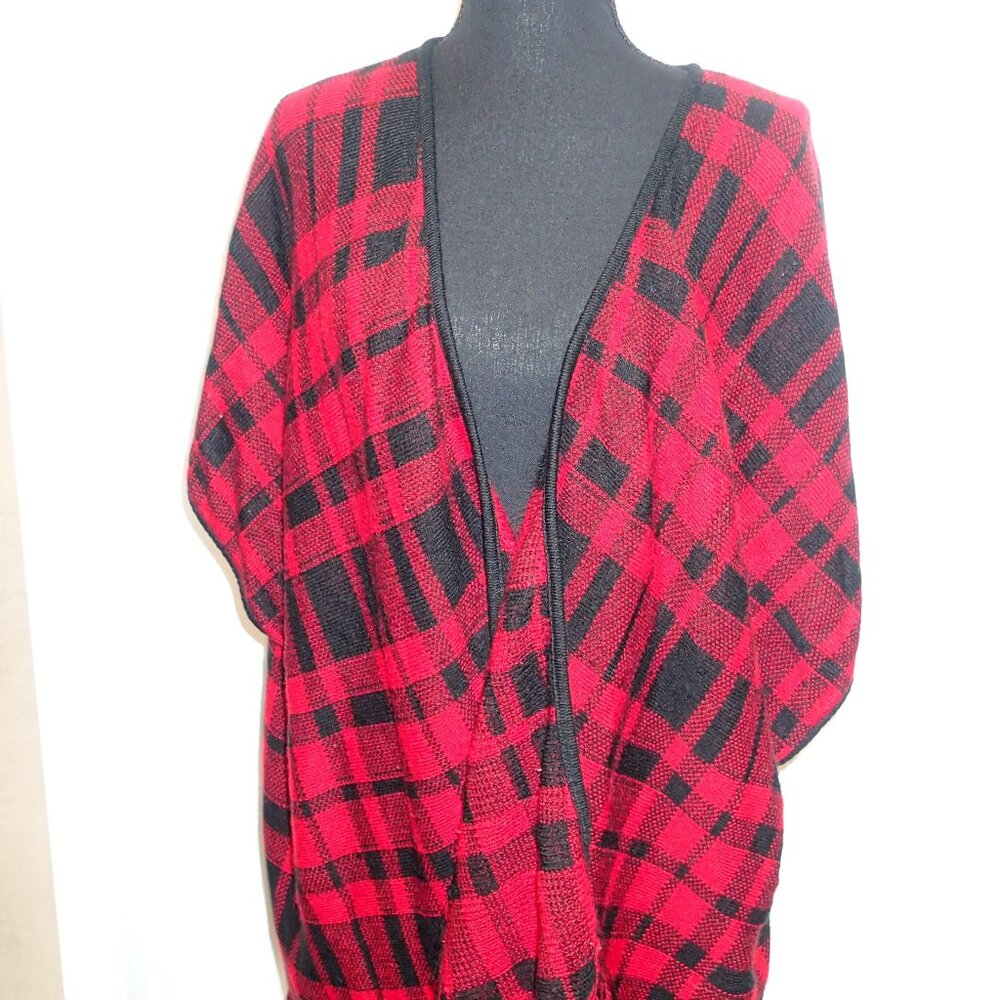 Faded Glory Red Plaid Ladies Sweater Poncho size 4X